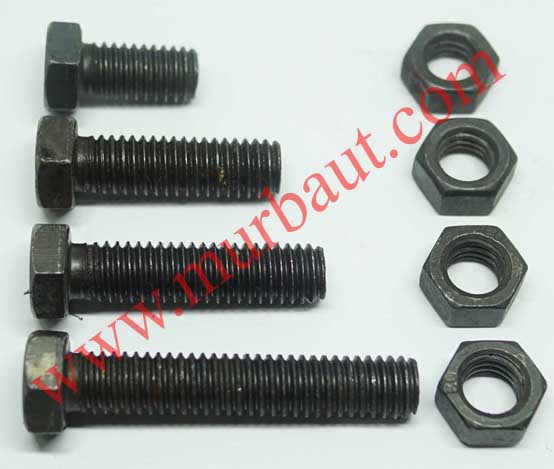Baut Mur Hex Besi NC diameter 3-8 inchi Baut Mur Hex Besi HItam 3/8 inchi UNC