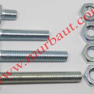 Baut Mur Hex Besi Galvanis Putih 10mm