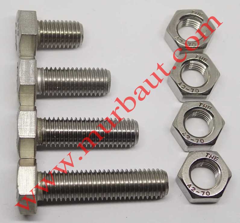 Baut Mur Hex Stainless 304 diameter 12mm Baut Mur Hex Stainless 304 diameter 1/2 inchi full drat